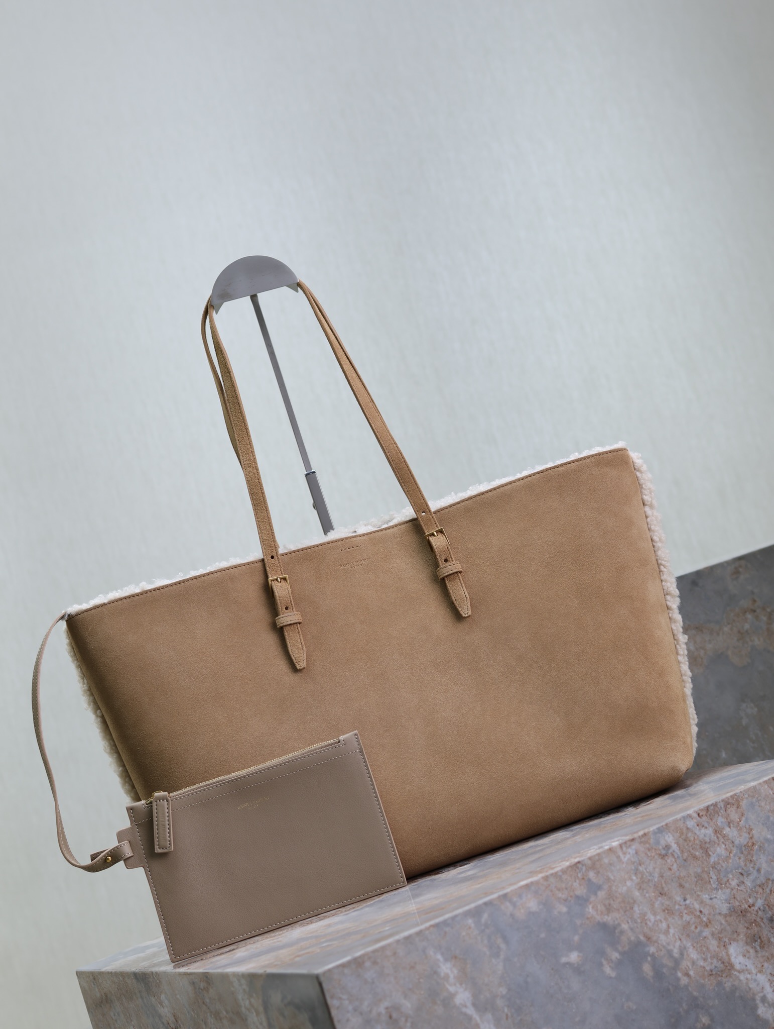 Saint Laurent Almond Lambskin Shopping Tote Bag YSL