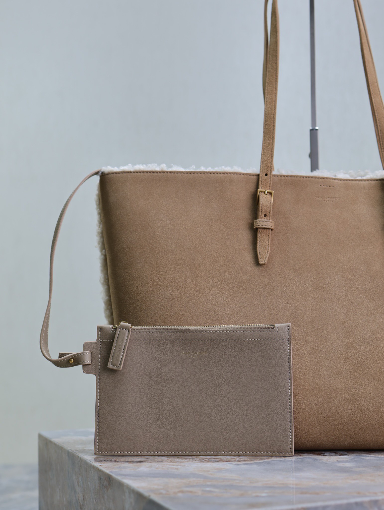 Saint Laurent Almond Lambskin Shopping Tote Bag YSL