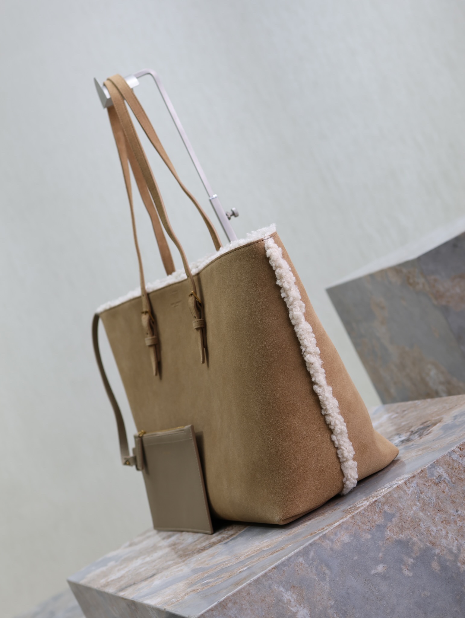 Saint Laurent Almond Lambskin Shopping Tote Bag YSL