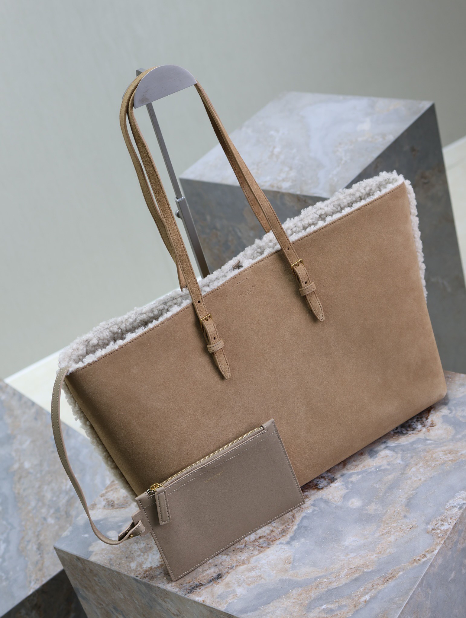 Saint Laurent Almond Lambskin Shopping Tote Bag YSL