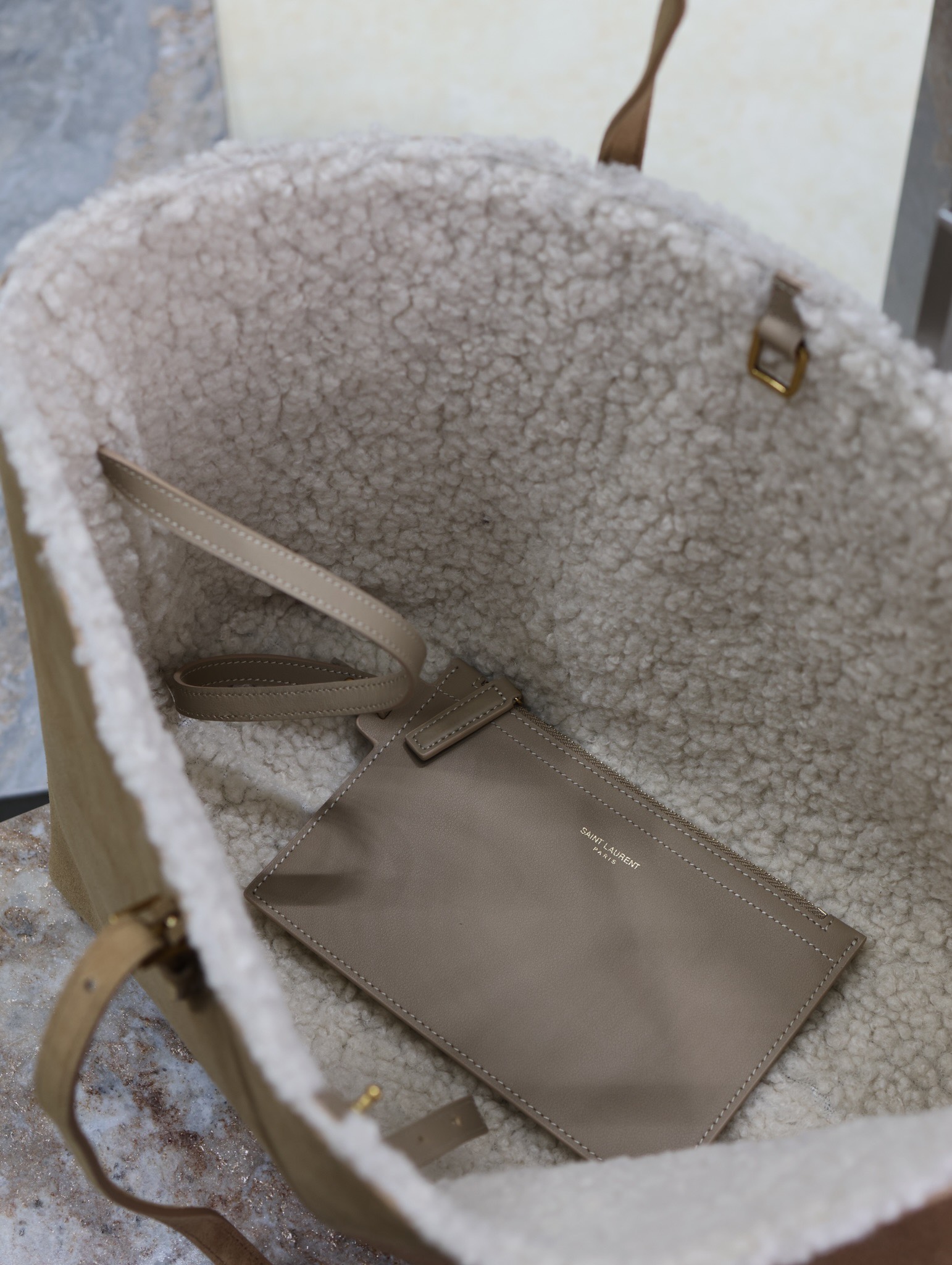 Saint Laurent Almond Lambskin Shopping Tote Bag YSL