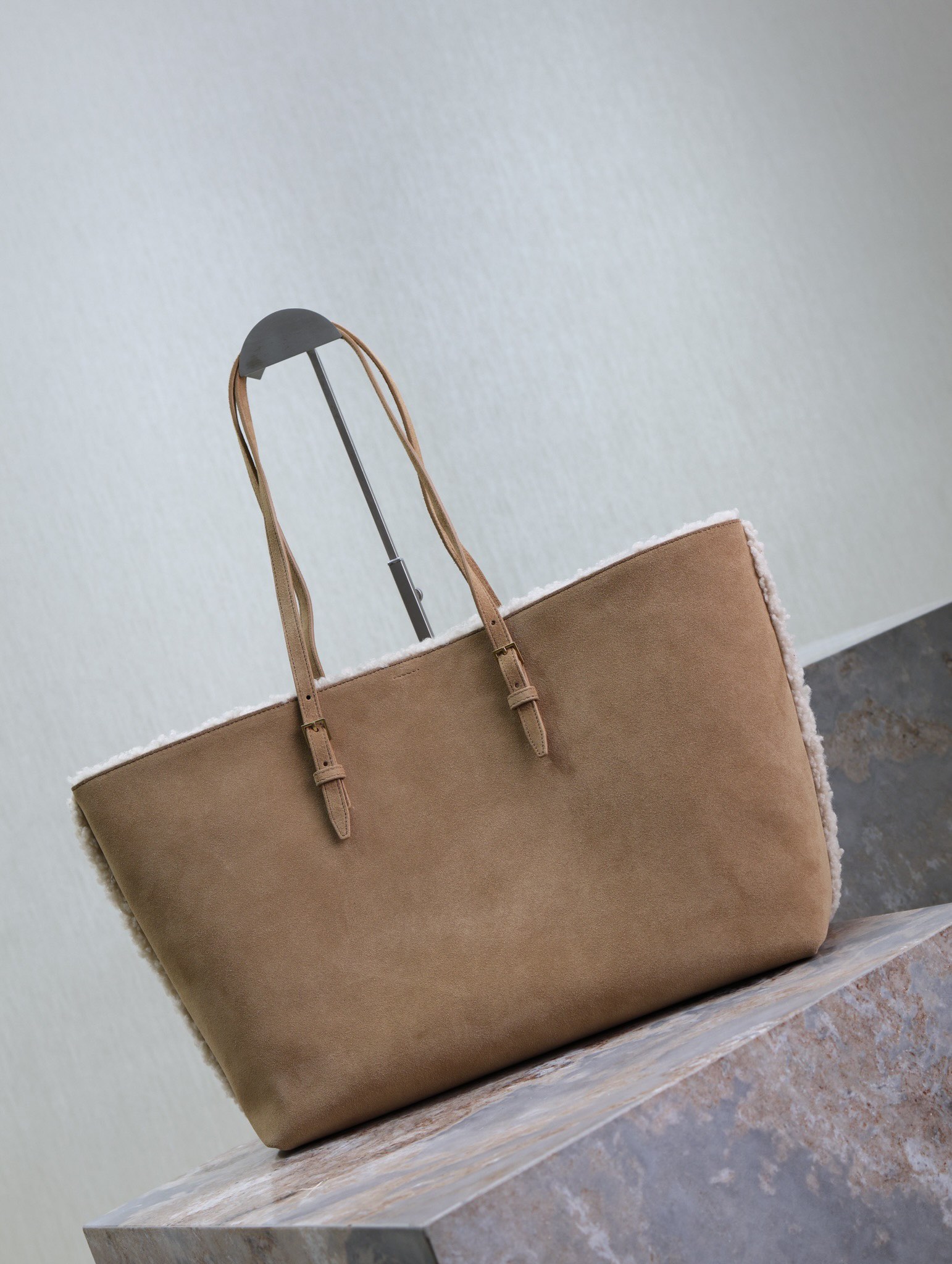 Saint Laurent Almond Lambskin Shopping Tote Bag YSL