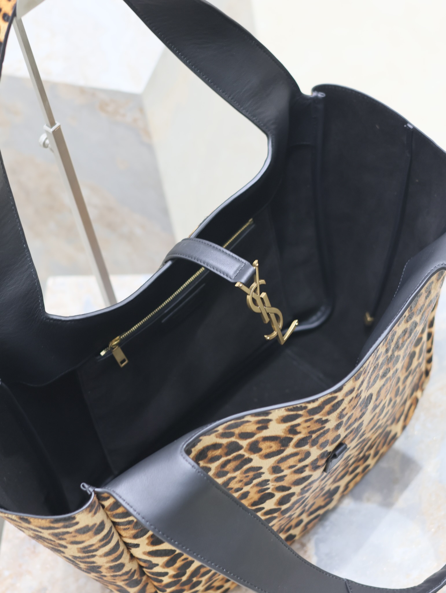 Saint Laurent Bea Leopard Print Hobo Bag