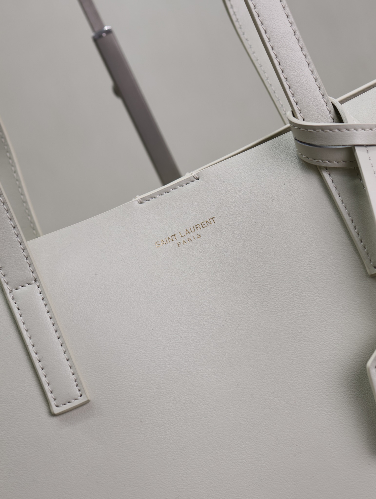 Saint Laurent White Leather Horizontal Shopping Tote Bag YSL