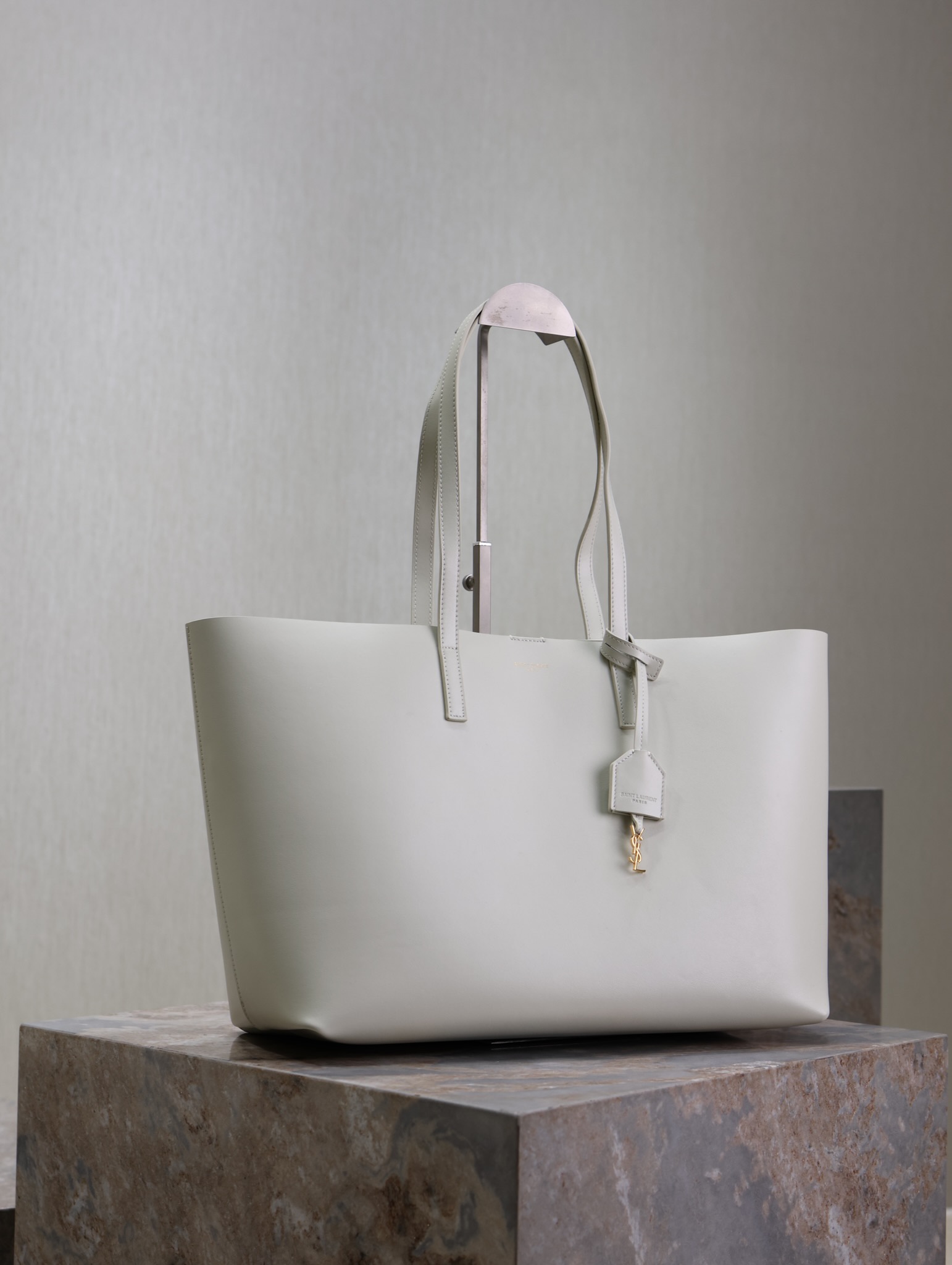 Saint Laurent White Leather Horizontal Shopping Tote Bag YSL
