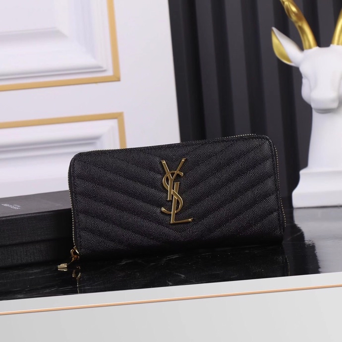 Saint Laurent YSL V-Line Single Zipper Wallet