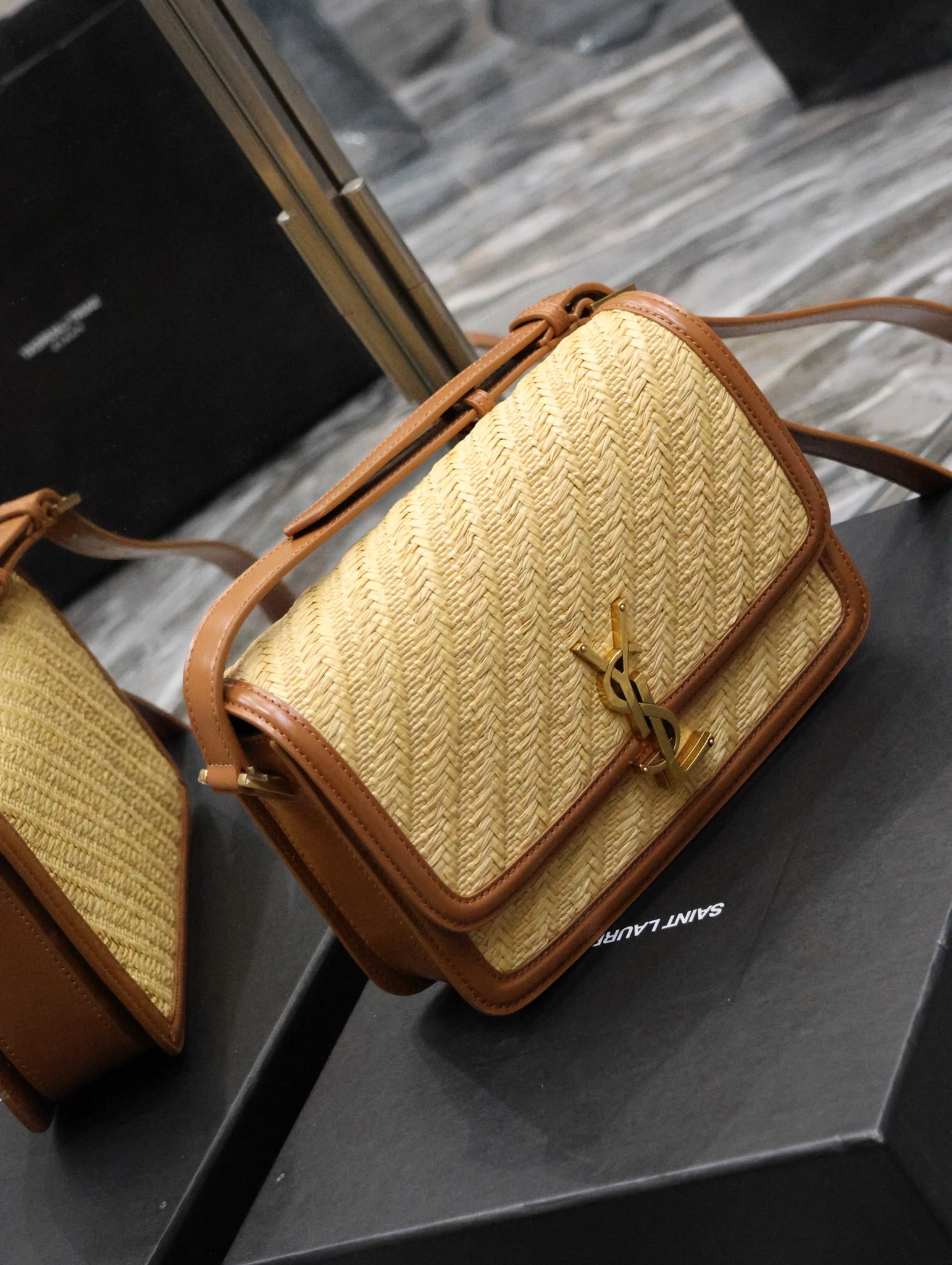 Saint Laurent Solferino Box Leather and Woven Bag