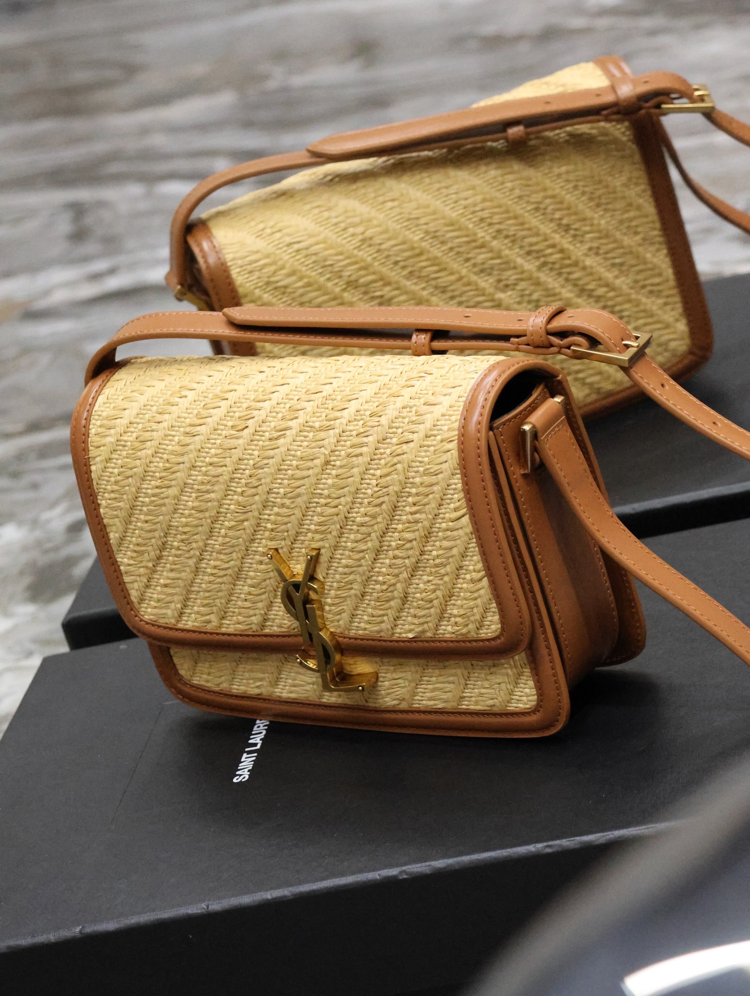 Saint Laurent Solferino Box Leather and Woven Bag