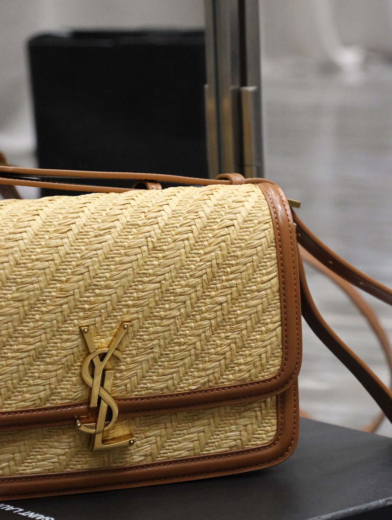 Saint Laurent Solferino Box Leather and Woven Bag