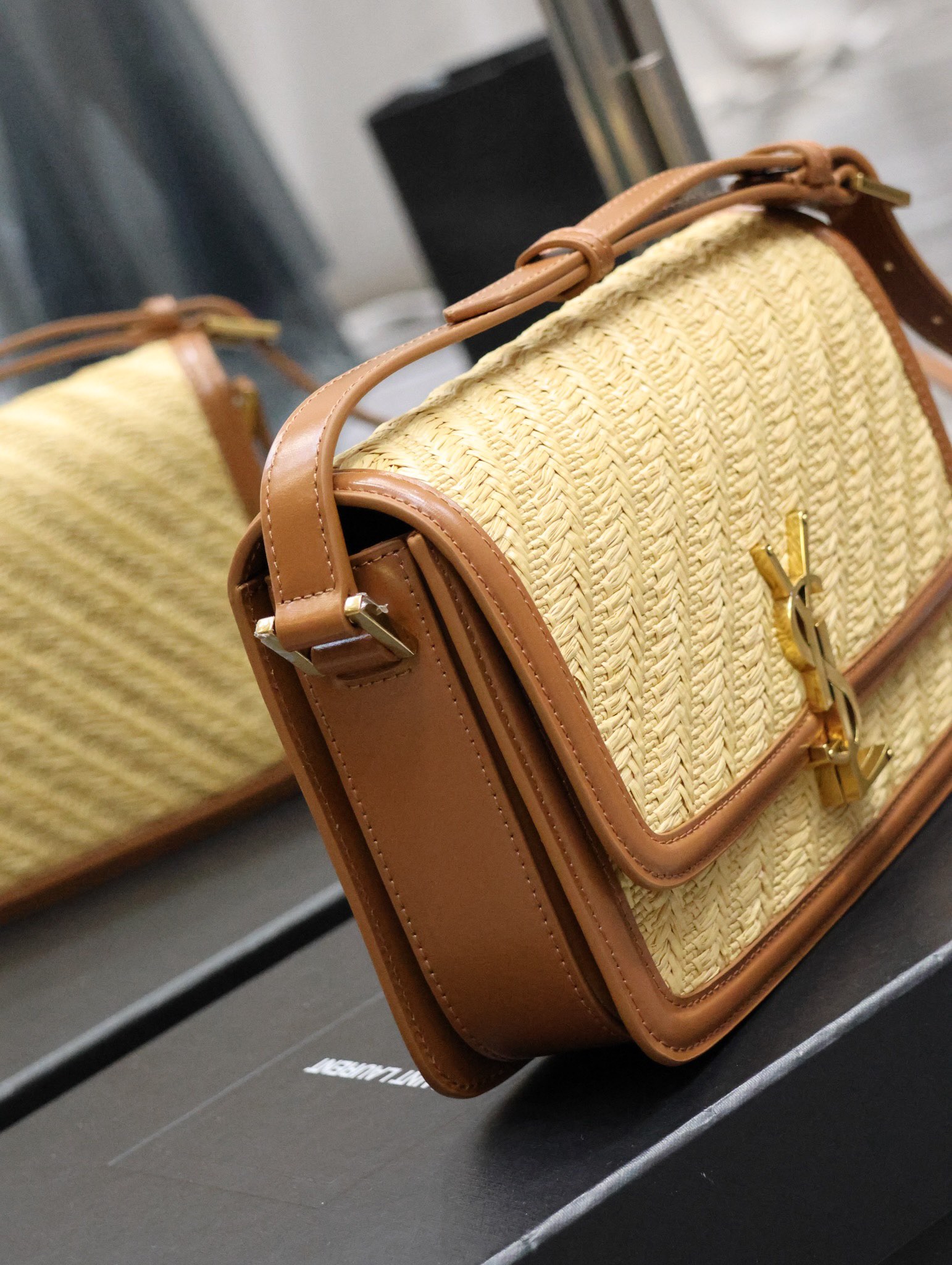 Saint Laurent Solferino Box Leather and Woven Bag