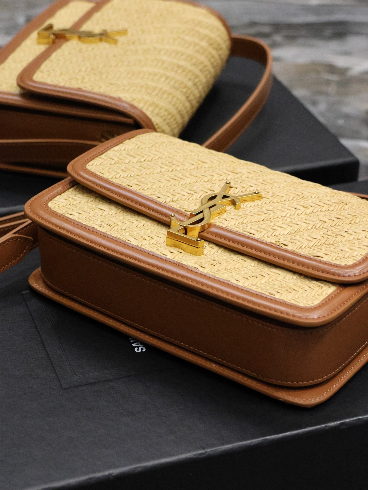 Saint Laurent Solferino Box Leather and Woven Bag