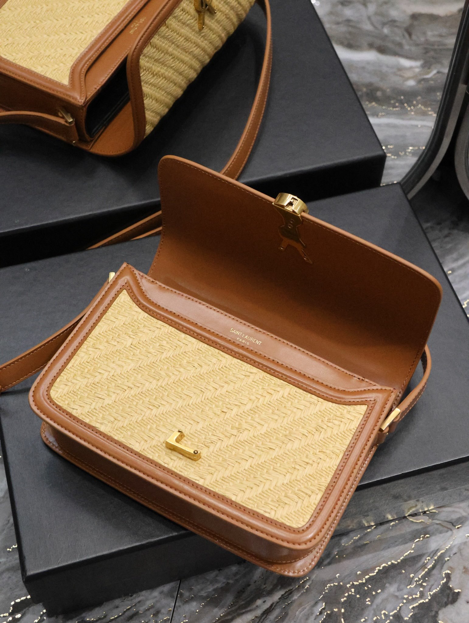 Saint Laurent Solferino Box Leather and Woven Bag