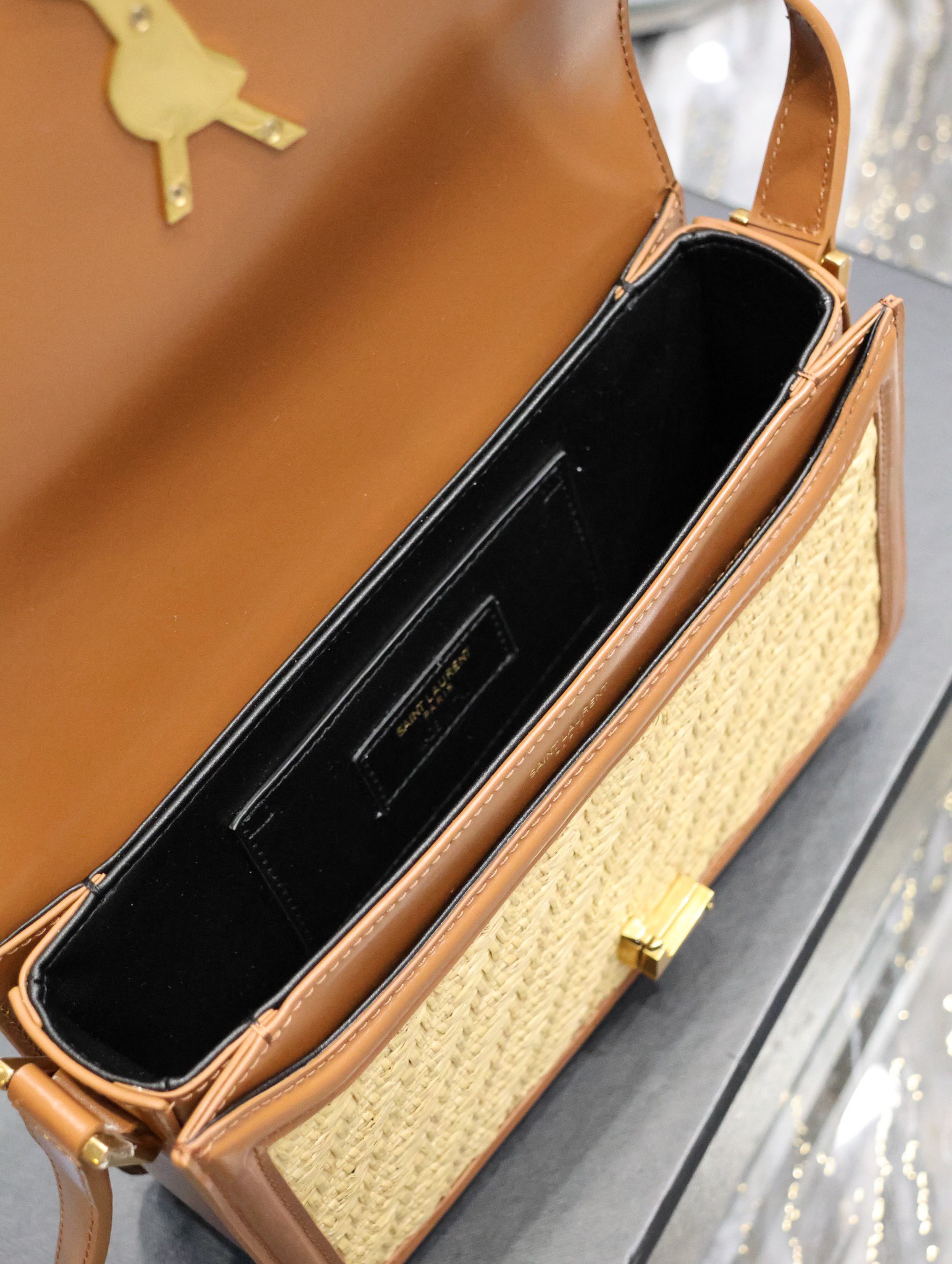 Saint Laurent Solferino Box Leather and Woven Bag