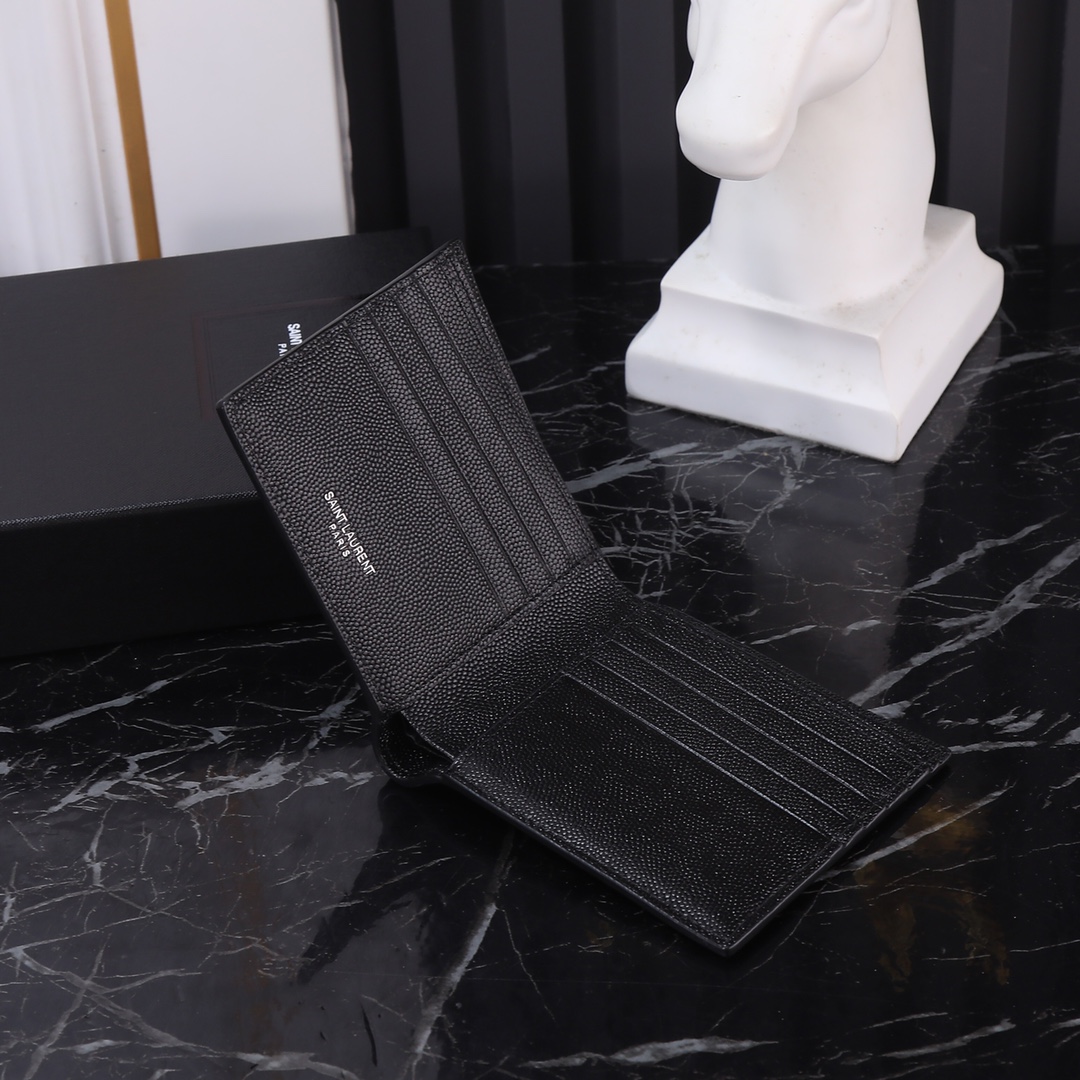 Saint Laurent Monogram Black Caviar Leather Bi-Fold Wallet