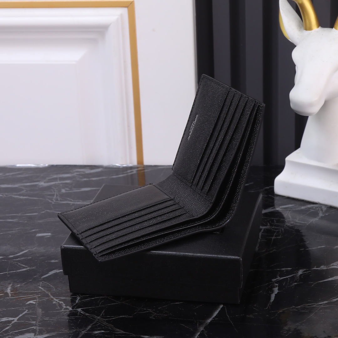 Saint Laurent Monogram Black Caviar Leather Bi-Fold Wallet