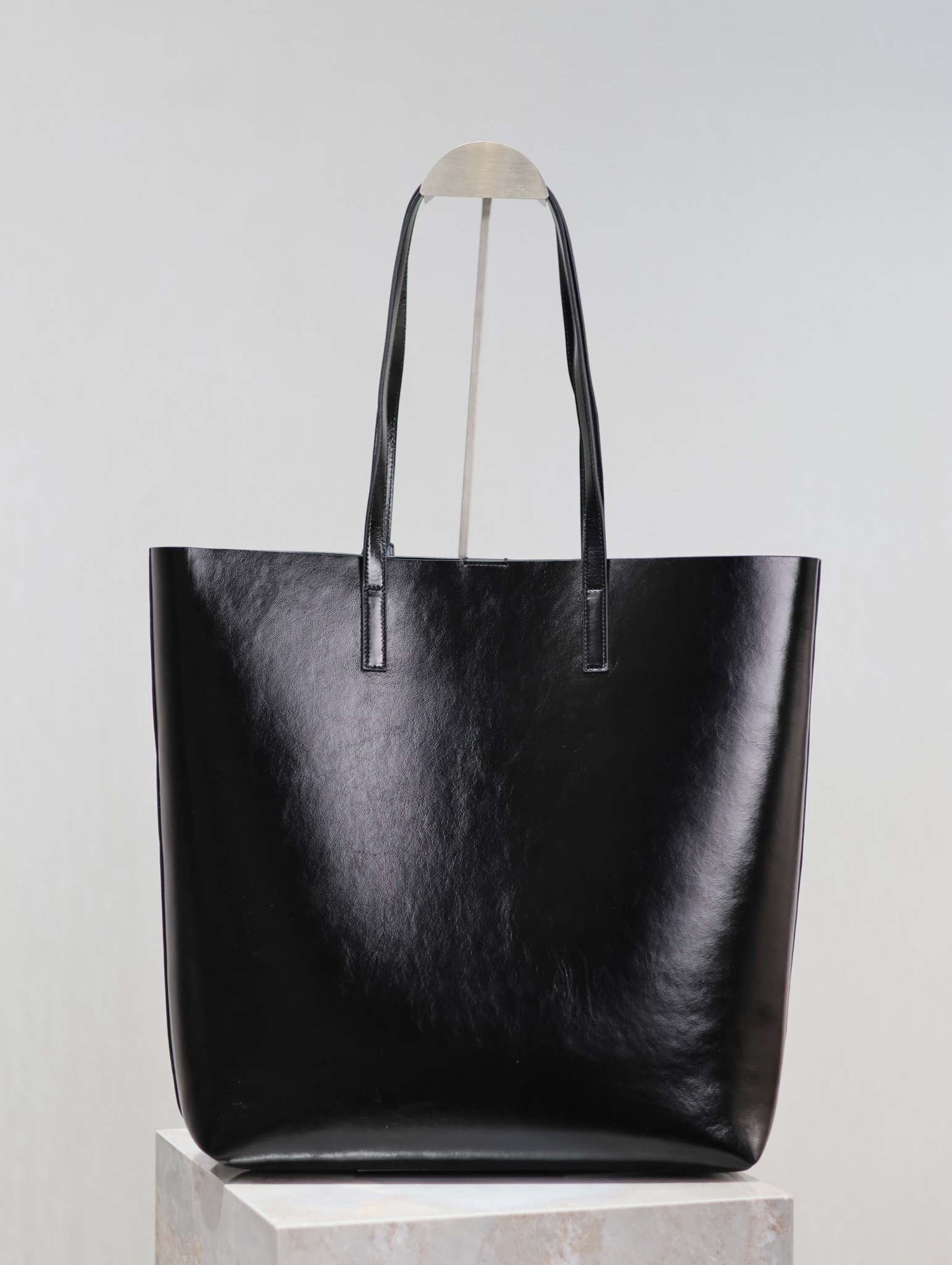 Saint Laurent Black Waxed Leather Vertical Shopping Tote Bag