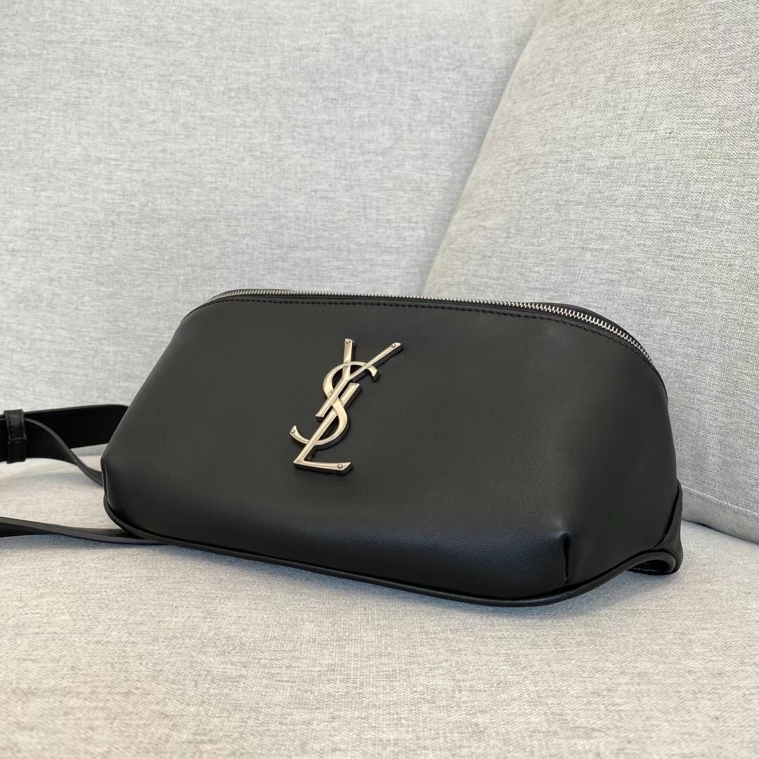 Saint Laurent YSL Classic Leather Waist Bag Black with Silver Hardware