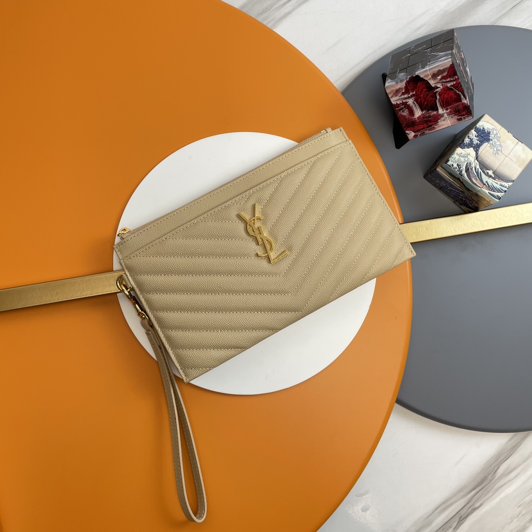 Saint Laurent YSL Caviar Leather Zip Clutch