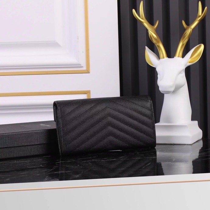 Saint Laurent YSL Caviar Card Holder in Black with Silver Hardware