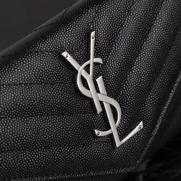 Saint Laurent YSL Caviar Card Holder in Black with Silver Hardware