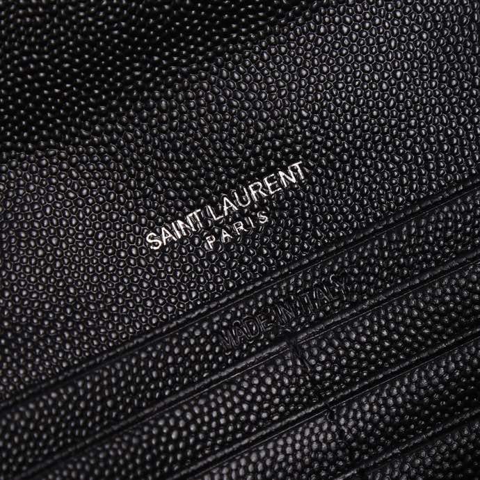 Saint Laurent YSL Caviar Card Holder in Black with Silver Hardware