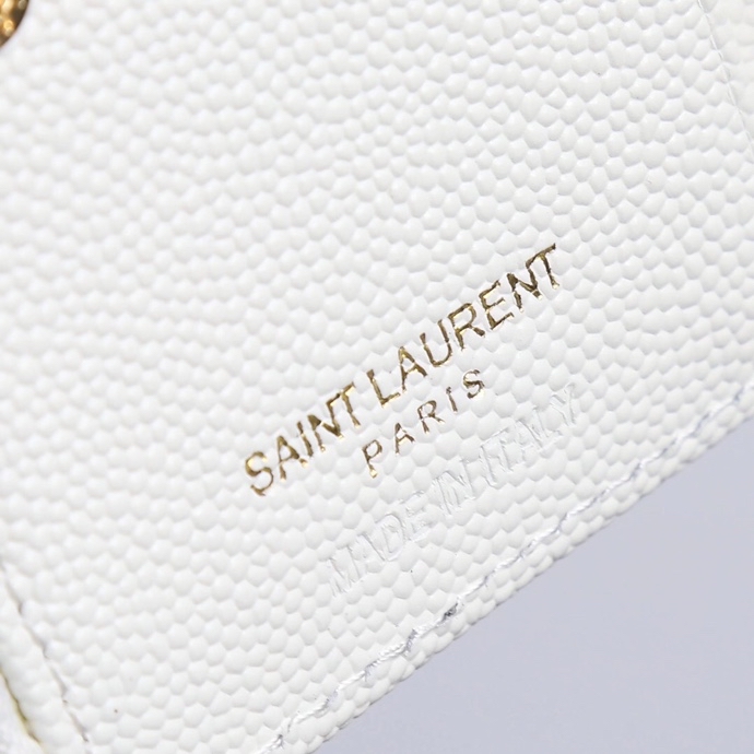 Saint Laurent YSL Caviar Card Holder in White with Gold Hardware