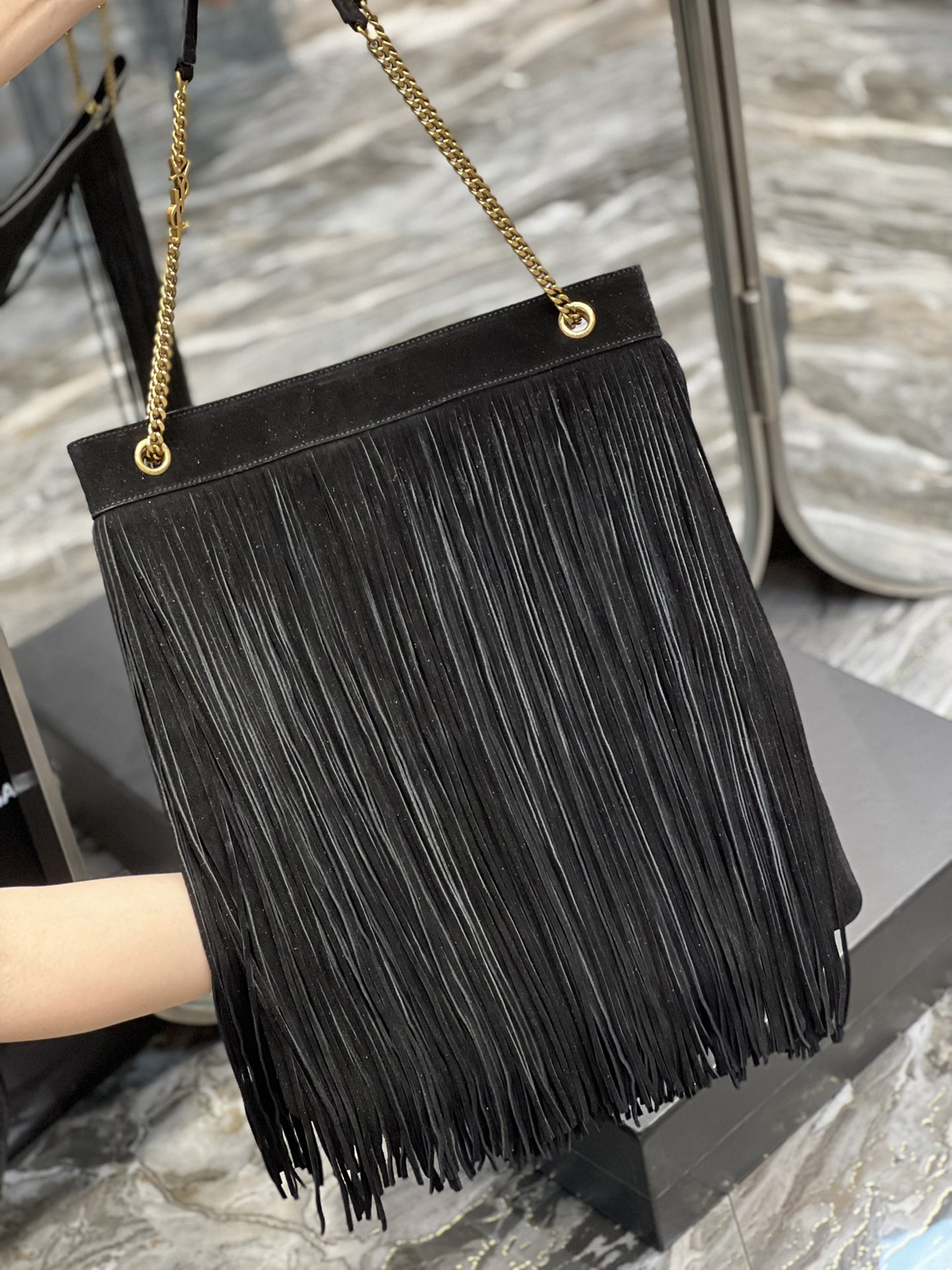 Saint Laurent YSL Grace Fringe Hobo Bag