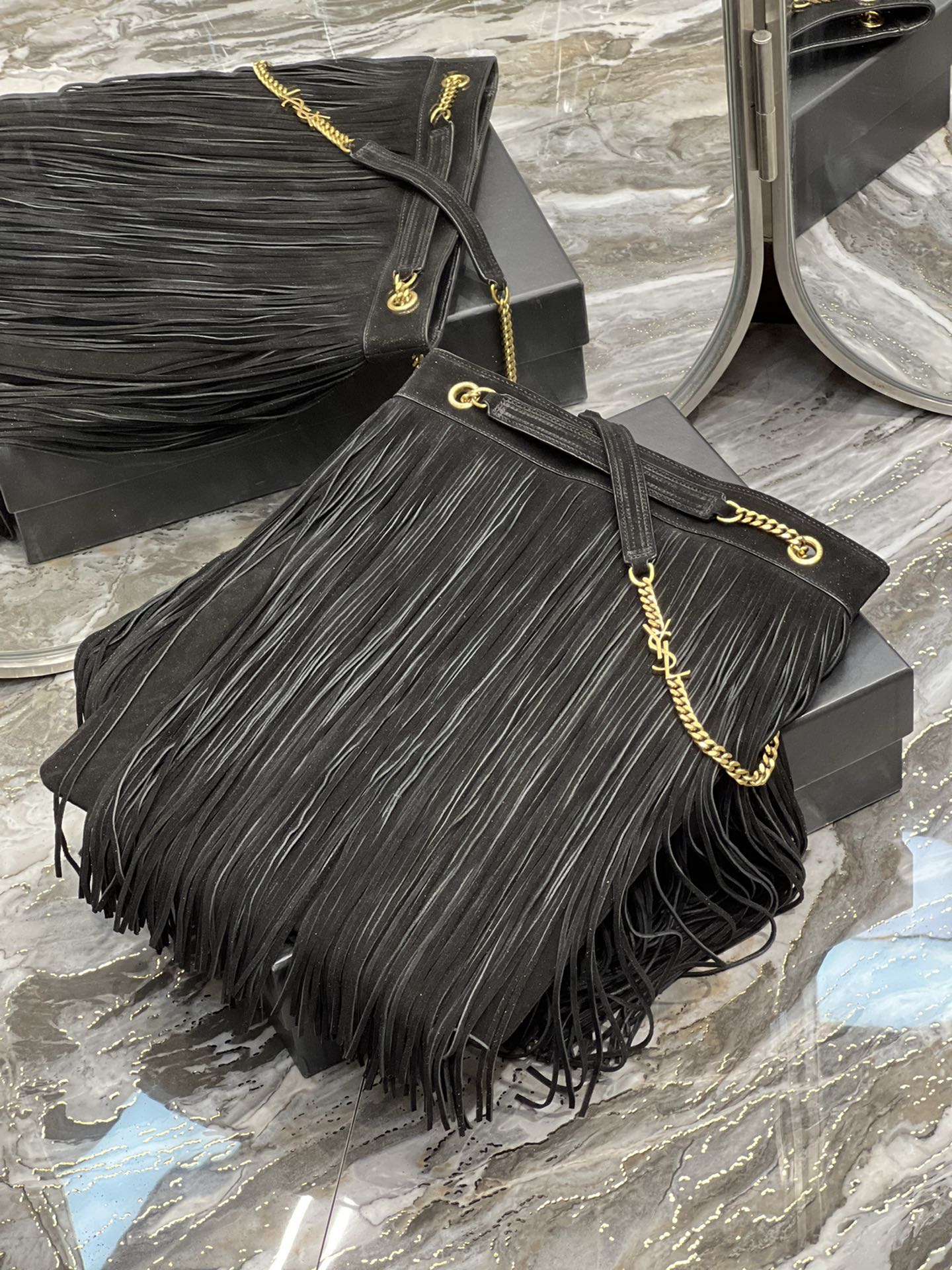 Saint Laurent YSL Grace Fringe Hobo Bag