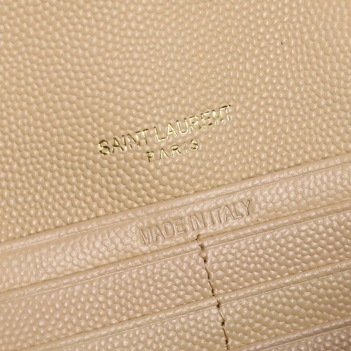 Saint Laurent YSL Caviar Long Wallet in Almond with Gold Hardware