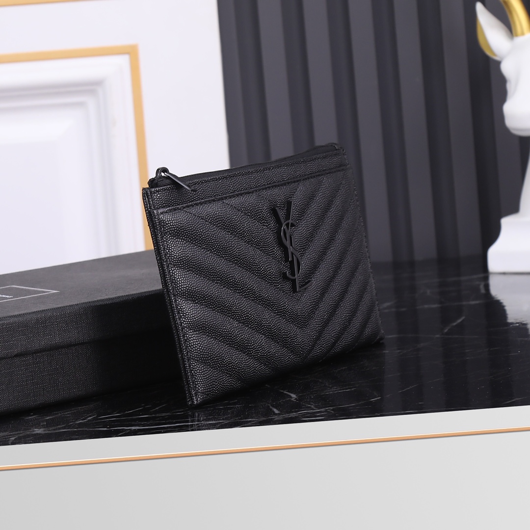 Saint Laurent YSL Monogram Caviar Black Zip Pouch