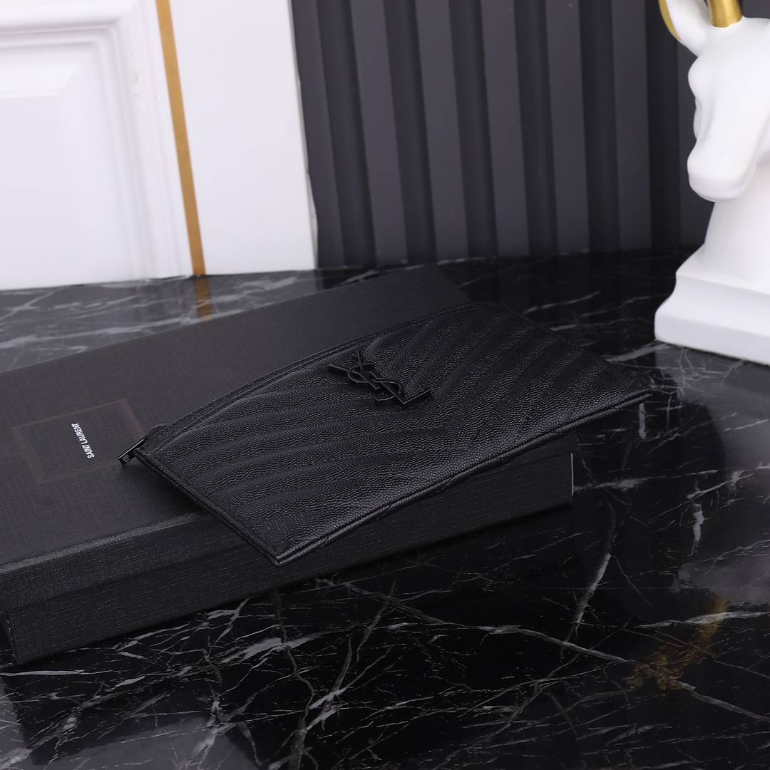 Saint Laurent YSL Monogram Caviar Black Zip Pouch