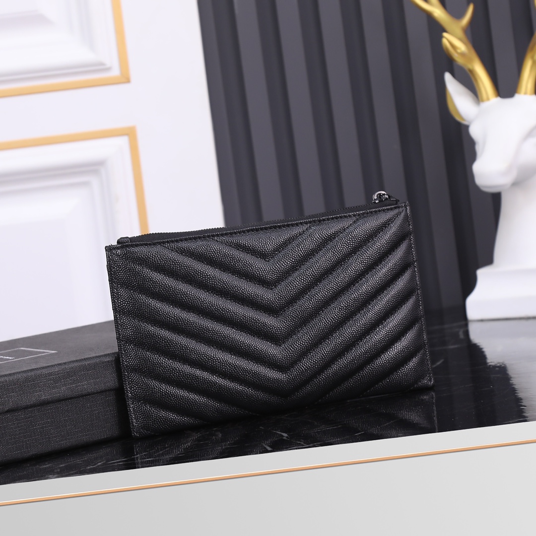 Saint Laurent YSL Monogram Caviar Black Zip Pouch