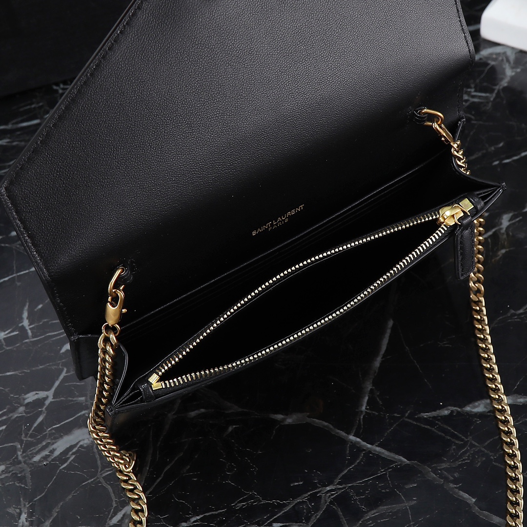 Saint Laurent YSL LE CASSANDRE Smooth Leather Envelope Chain Bag with Multi-Color Hardware