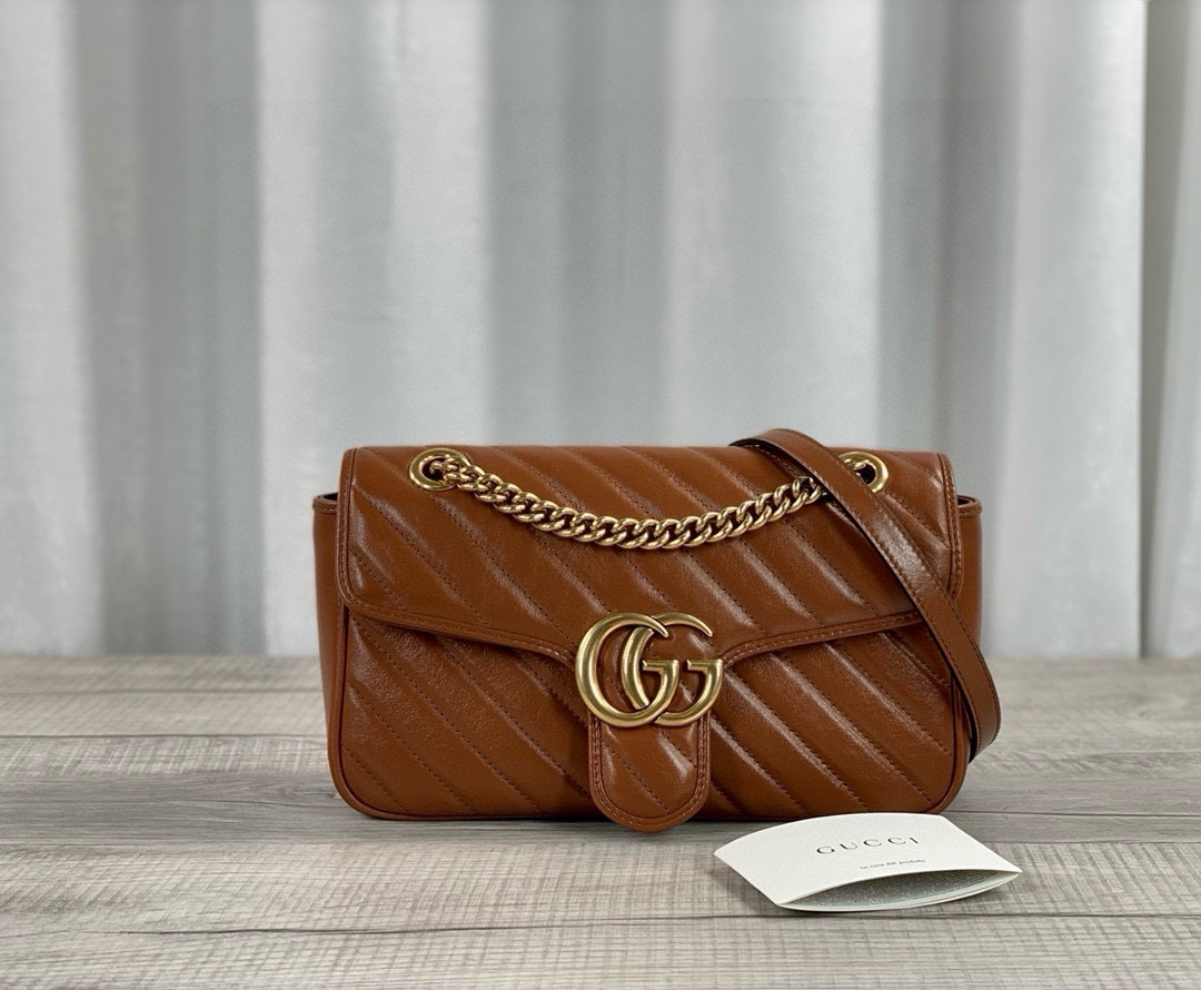 Gucci GG Marmont series medium handbag chain bag Brown Leather