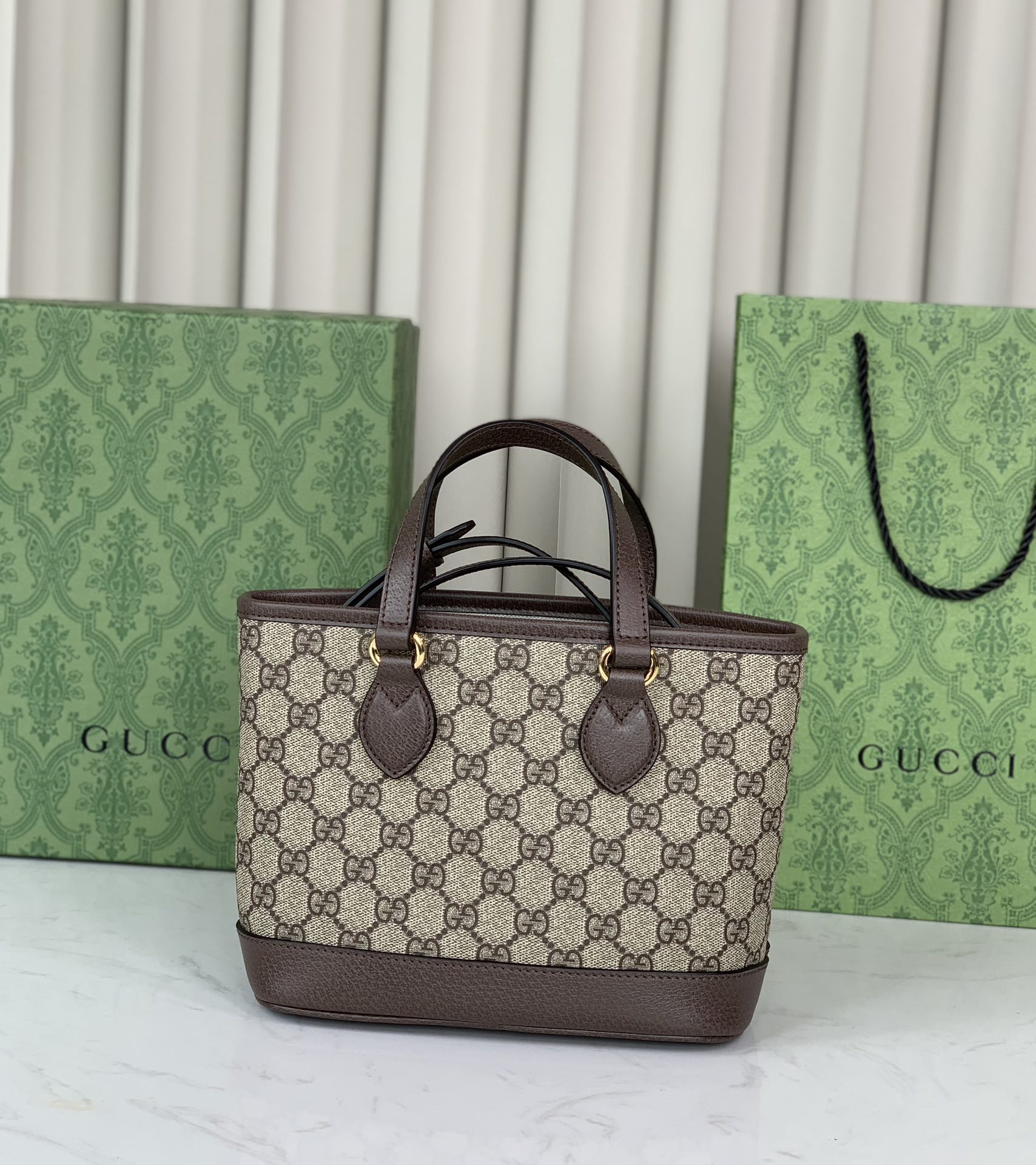 Gucci Ophidia Mini Tote Bag 811716 in Beige and Dark Brown