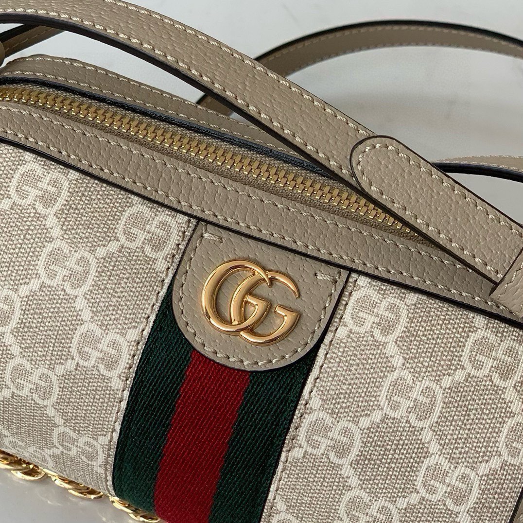 Gucci Ophidia Mini Shoulder Bag in Beige/White GG with Oatmeal Leather 795208