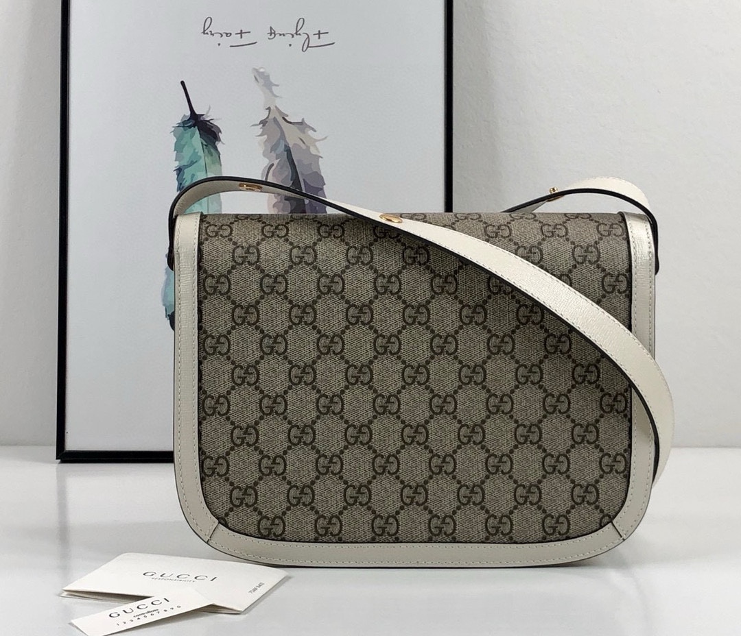 Gucci 1955 Horsebit Shoulder Bag 602204 (Brown and White)