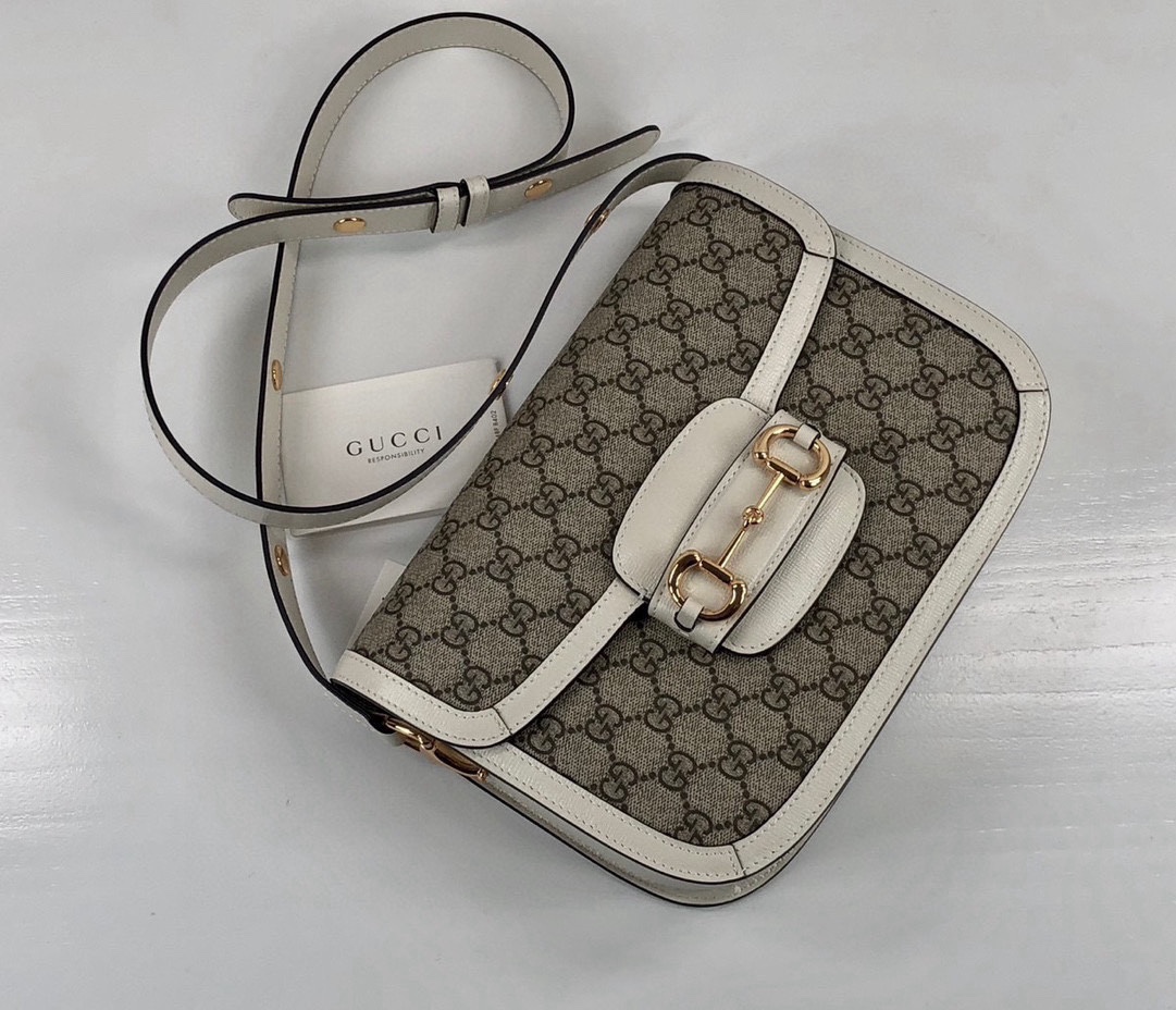 Gucci 1955 Horsebit Shoulder Bag 602204 (Brown and White)