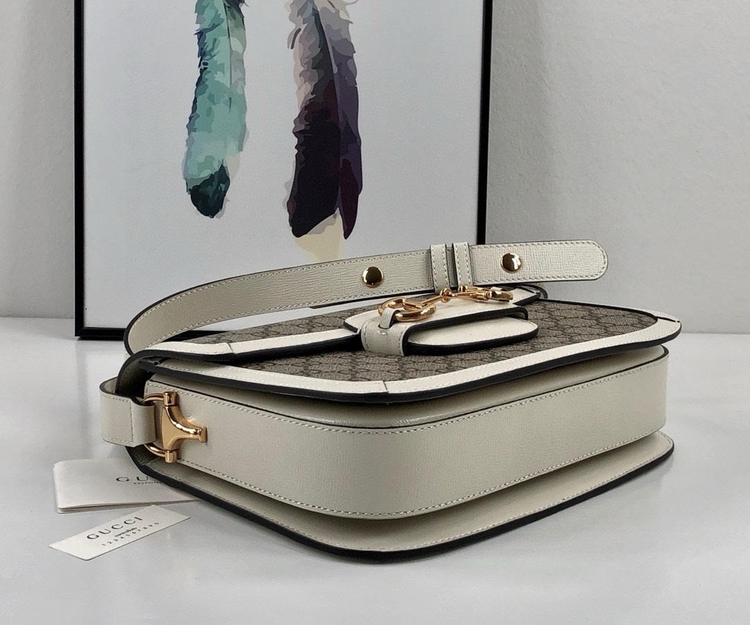 Gucci 1955 Horsebit Shoulder Bag 602204 (Brown and White)