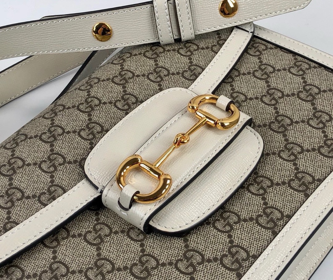 Gucci 1955 Horsebit Shoulder Bag 602204 (Brown and White)