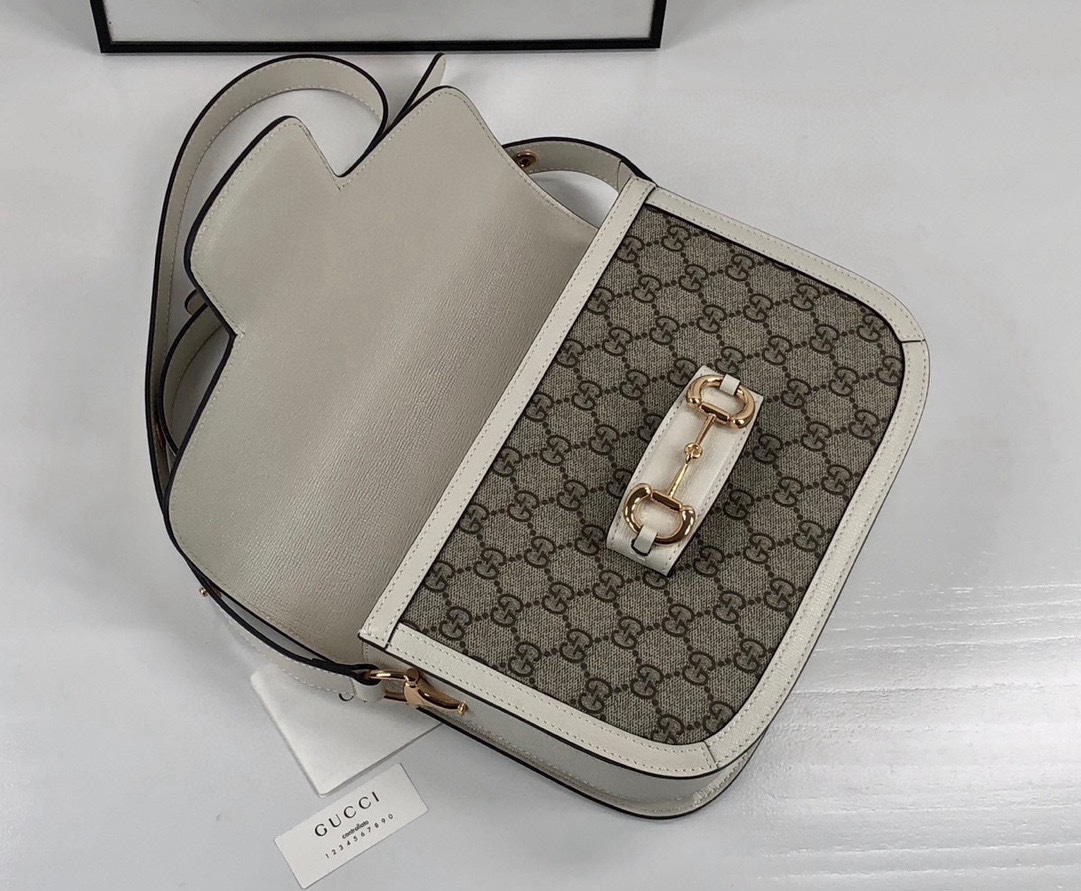 Gucci 1955 Horsebit Shoulder Bag 602204 (Brown and White)
