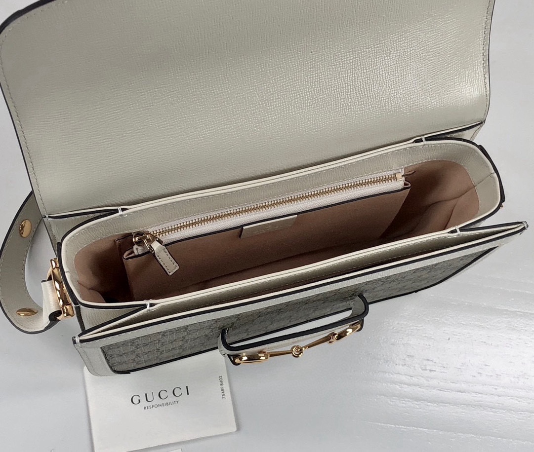 Gucci 1955 Horsebit Shoulder Bag 602204 (Brown and White)