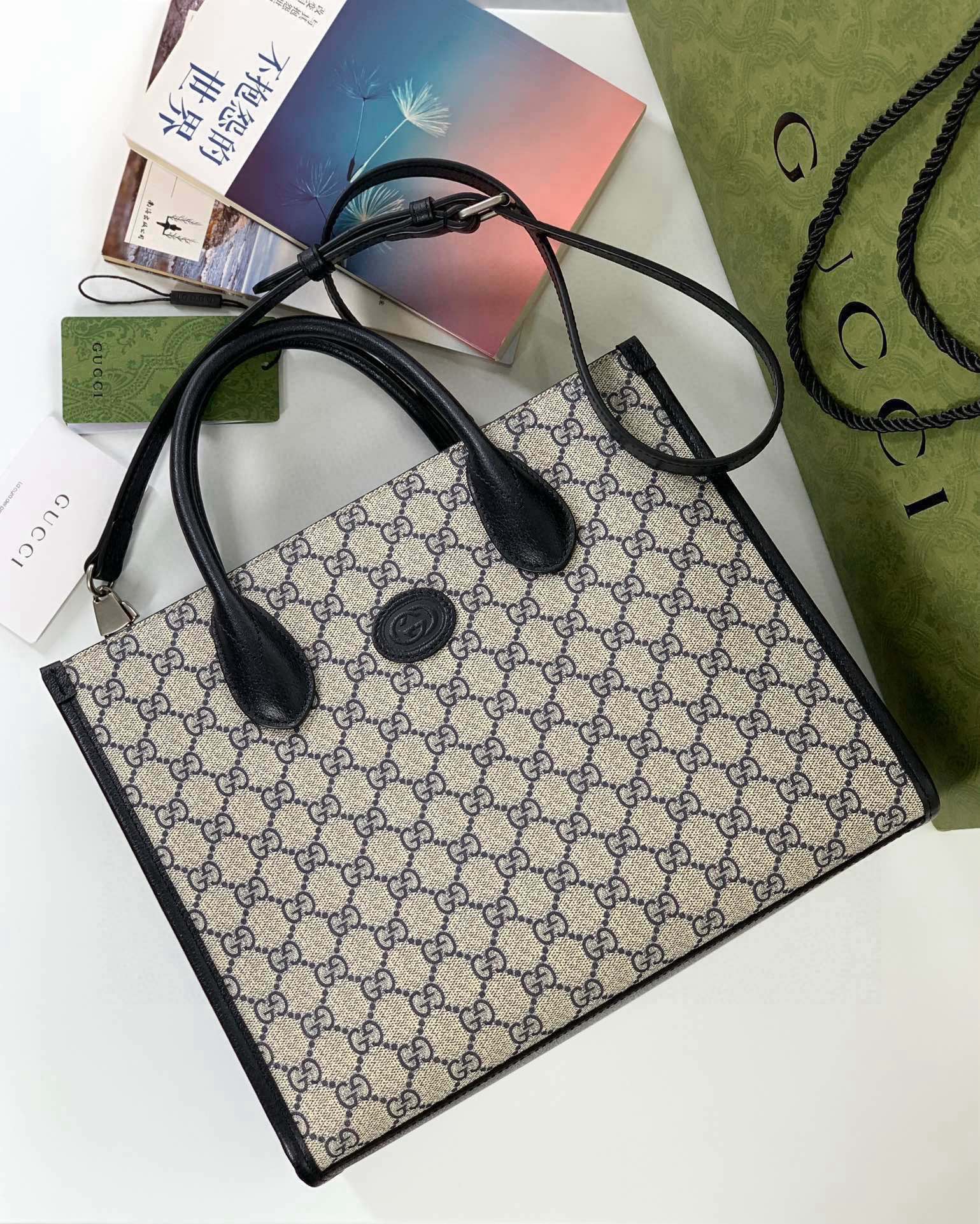 Gucci Interlocking Double G Tote Bag 659983 (Beige and Blue)