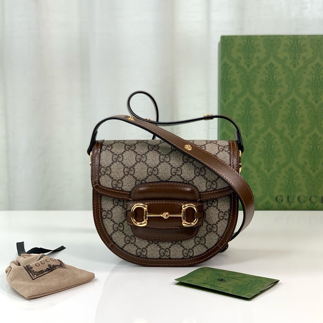 Gucci Horsebit 1955 Mini Shoulder Round Bag 760191 Beige/Ebony