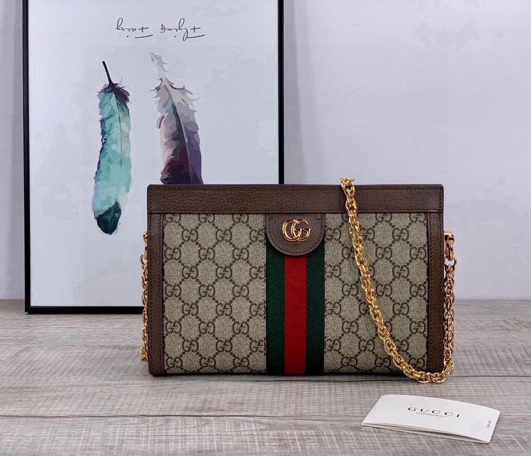 Gucci Ophidia Shoulder Bag 503877 in Classic GG with Floral Striped Webbing