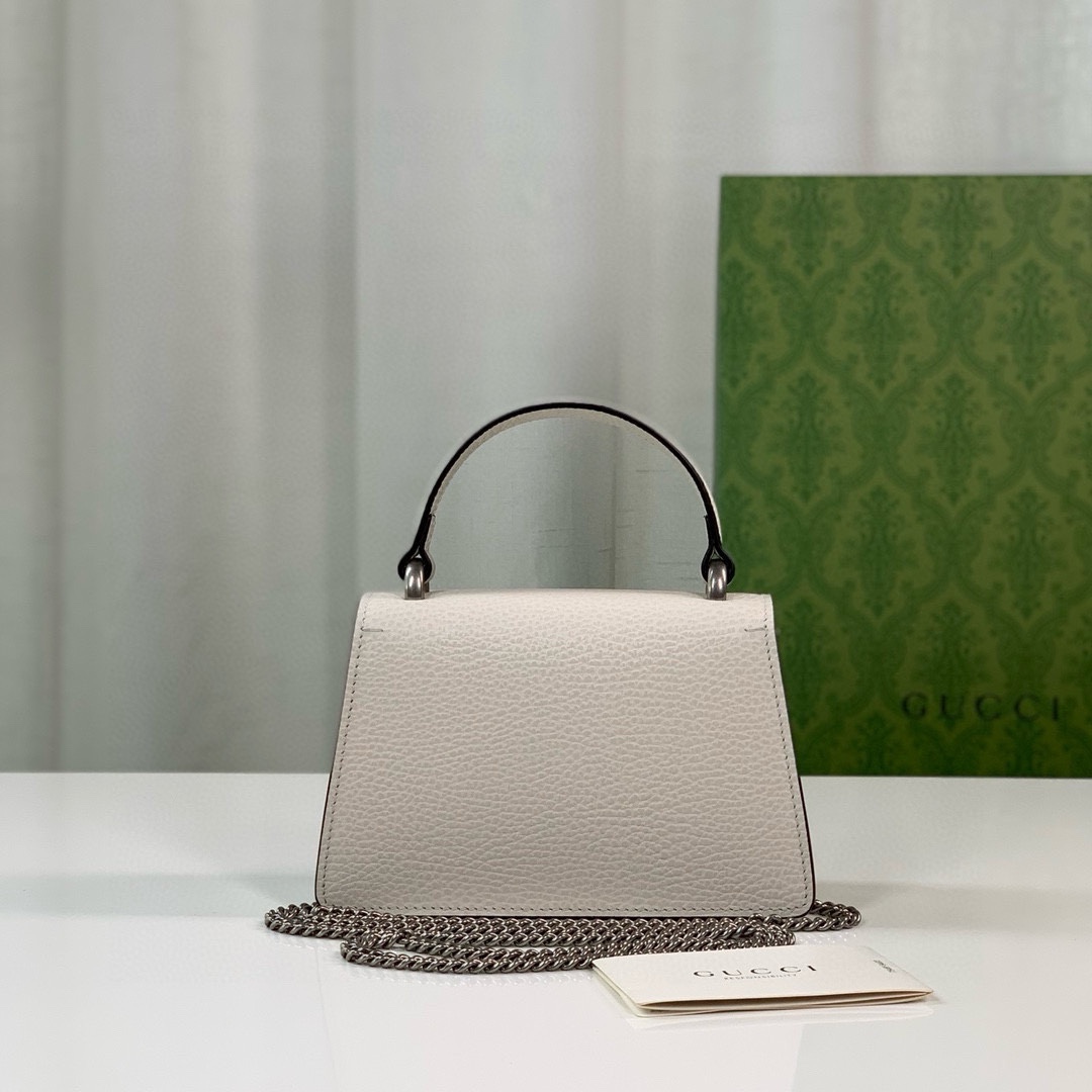 Gucci Dionysus Mini Handbag - White Leather with Crystal Double Tiger Head Closure