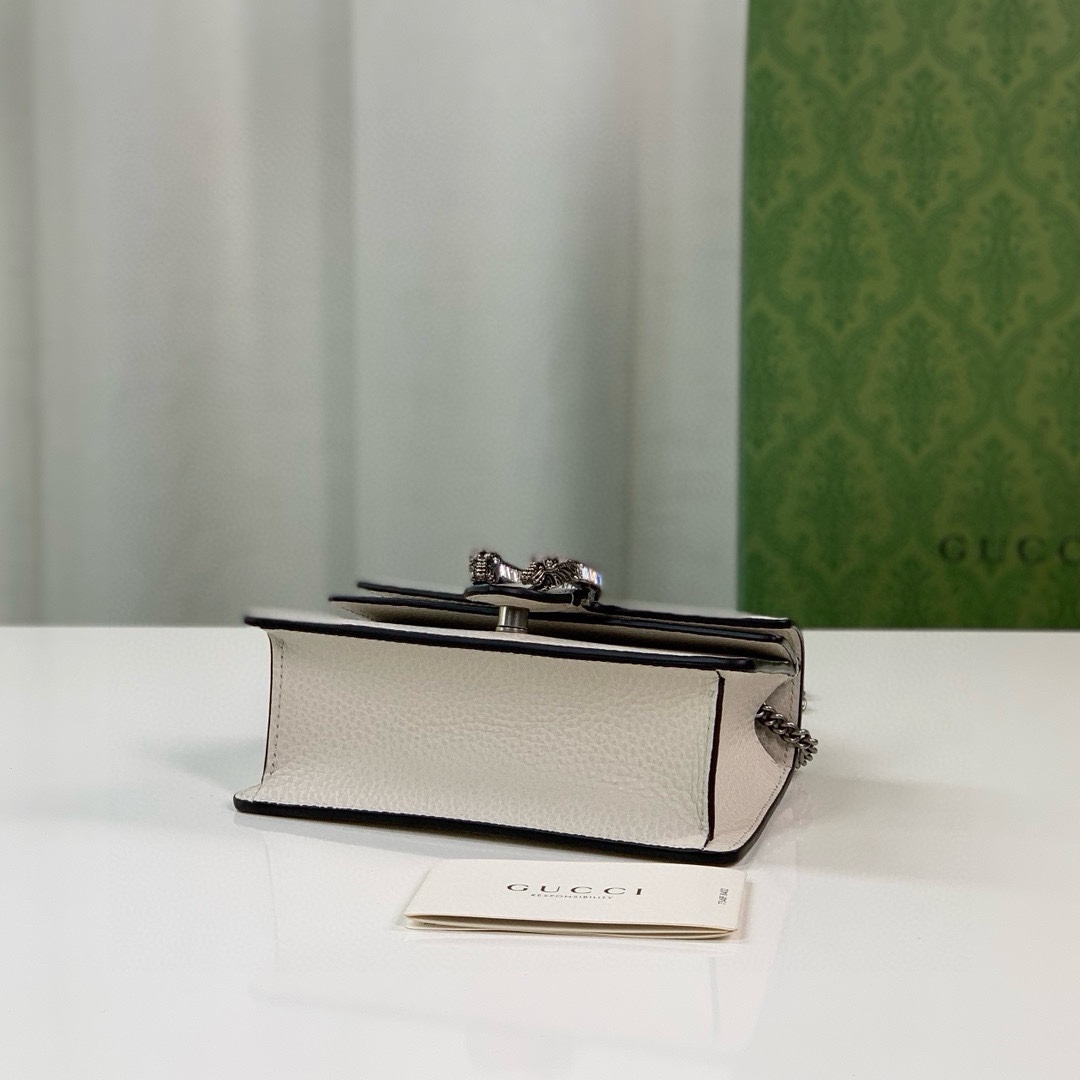 Gucci Dionysus Mini Handbag - White Leather with Crystal Double Tiger Head Closure