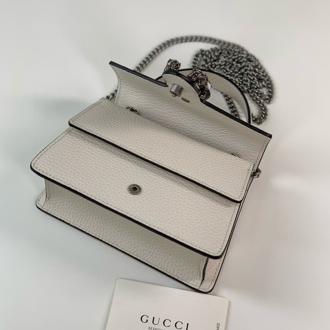 Gucci Dionysus Mini Handbag - White Leather with Crystal Double Tiger Head Closure