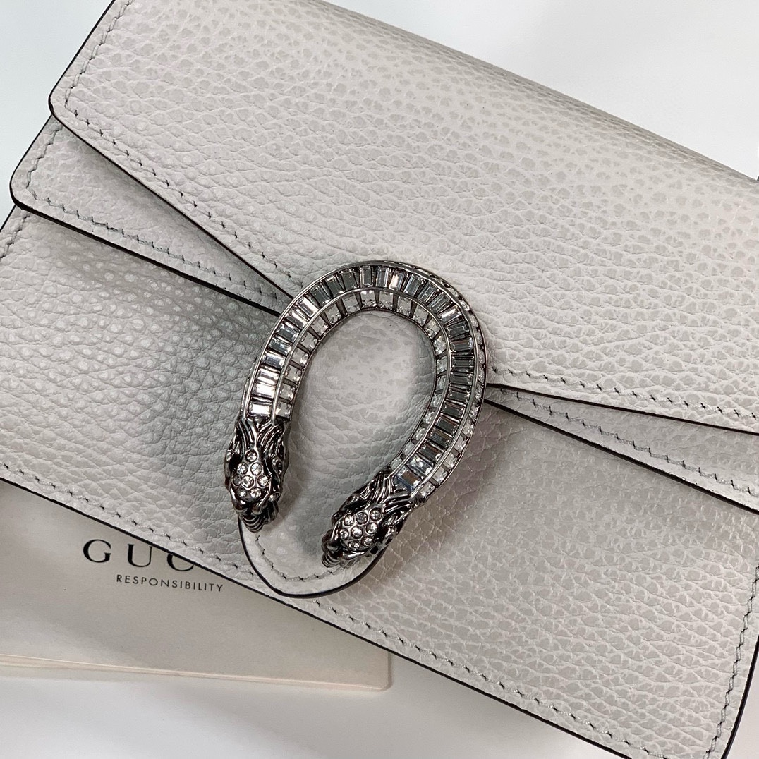Gucci Dionysus Mini Handbag - White Leather with Crystal Double Tiger Head Closure