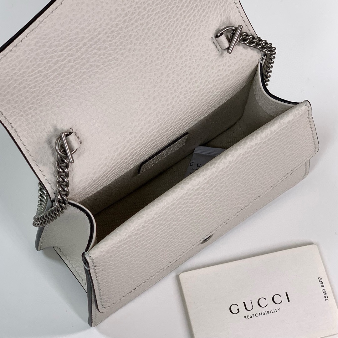 Gucci Dionysus Mini Handbag - White Leather with Crystal Double Tiger Head Closure